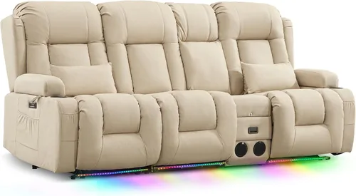 TUNYI Sofá Reclinable Eléctrico Loveseat con Masaje y Calor, Asientos de Cine en Casa con Consola, Sofá Reclinable RV Loveseat con USB/Toma de