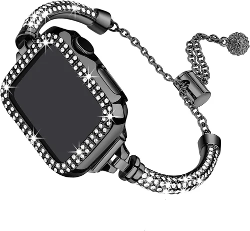 Secbolt - Correa y funda brillante compatible con Apple Watch Band de 1.50 pulgadas, 1.57 pulgadas, 1.61 pulgadas, 1.65 pulgadas, 1.73 pulgadas,