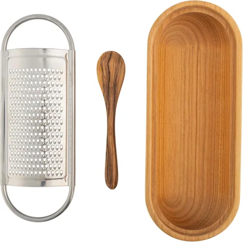 Miniatura 7 de Rallador de queso con recipiente, rallador de queso de acero inoxidable con cuenco de madera de cerezo, triturador fino de cocina para queso duro