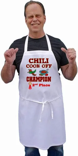 Miniatura 4 de Delantales con peto blanco Second Place Chili Cook Off Champion, Blanco