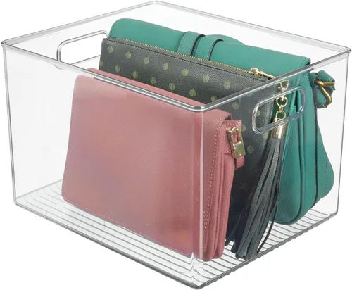mDesign Contenedor grande de plástico organizador de almacenamiento, organización de armario para pasillo, dormitorio, ropa de cama, abrigo y