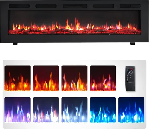 Grace - Chimenea eléctrica 3 en 1 de 60 pulgadas de ancho (EF452), independiente, montado en la pared, empotrada, efecto de llama de 9 colores,