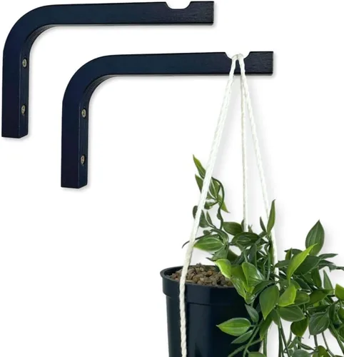 Miniatura 9 de EvenWood Juego de 2 ganchos para plantas de pared de 6 pulgadas, gancho de madera montado en forma de L, soporte para interiores y exteriores