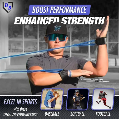 Miniatura 2 de BB Bands Bandas de resistencia para béisbol y sóftbol - Bandas de entrenamiento de fuerza para el brazo, equipo de acondicionamiento para Negro