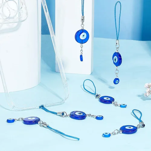 Miniatura 4 de CRASPIRE 6 piezas de adornos colgantes para el mal de ojo, protección de la suerte azul, dije para teléfono celular, billetera, accesorios