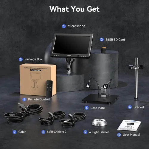 Miniatura 9 de TOMLOV Microscopio Digital DM9 Max: 20MP 10.1" 1500X HD IPS HDMI Microscopio Lupa de Monedas para Monedas con Errores con Pantalla, Microscopios