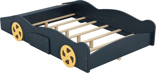 Miniatura 7 de CITYLIGHT Camas de automóvil de tamaño matrimonial para niños, marco de cama matrimonial en forma de auto de carreras con ruedas y almacenamiento