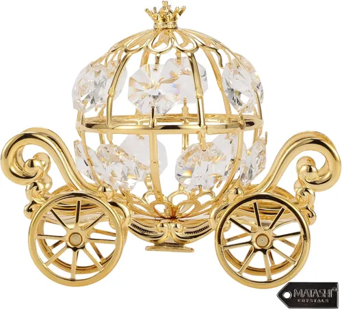 Matashi Carro de calabaza, decoración de carruaje de princesa chapada en oro de 24 quilates, regalo perfecto para Navidad, Día de la Madre y San