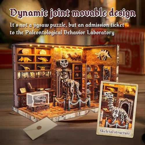 Miniatura 3 de Rompecabezas de madera 3D para adultos, casa de muñecas en miniatura, kit de rincón de libros, kit de modelo LED integrado, regalos para adultos