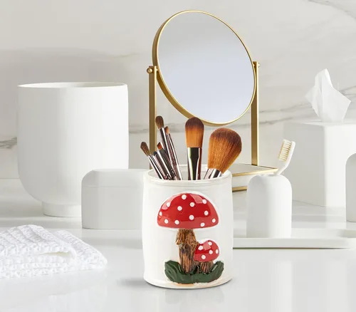 Miniatura 3 de dgudgu Soporte de cepillo de maquillaje de hongos Organizador de brochas de maquillaje de cerámica Organizador de brochas de maquillaje blanco