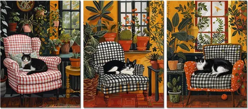 Miniatura 24 de Pintura solar para pared, diseño de líneas bohemias, montañas, decoración de pared de mediados de siglo, juego de 3 lienzos impresos en lienzo