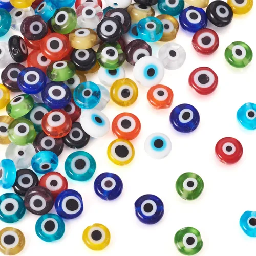Miniatura 7 de Cheriswelry 420 unidades/caja de 0.236 in surtidas cuentas de cristal de ojo malvado multicolor, planas, redondas, monstruo, disco de ojo