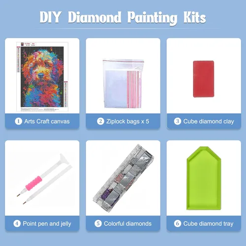 Miniatura 6 de Kits de Pintura de Diamantes de Perro NAIMOER para Adultos, DIY 5D Taladro Completo Arte de Diamante de Cachorro Colorido Kits de Arte de Diamante