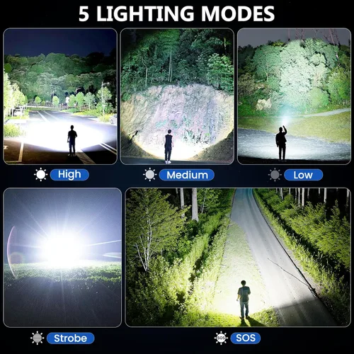 Miniatura 6 de Paquete de 3 linternas recargables de alto lúmenes, 99,000 lúmenes, linterna LED súper brillante, potente luz de flash con 5 modos, linternas