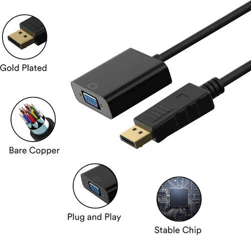 Miniatura 3 de Adaptador, DisplayPort (DP) a VGA macho a hembra convertidor (negro)