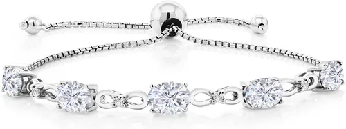Miniatura 30 de Gem Stone King Pulsera de tenis de diamantes cultivados en laboratorio con piedra natal de 3-6 quilates para mujer, plata de ley 925, ovalada