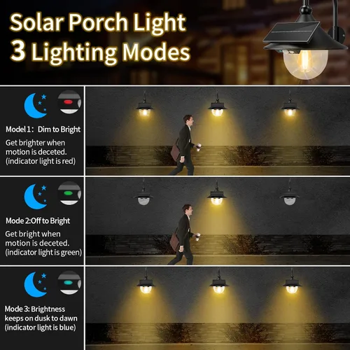 Miniatura 3 de Auzev Farolas Solares para Exteriores Luz Solar Retro de Granja con 3 Modos de Iluminación y Sensor de Movimiento, Montaje en Pared Impermeable