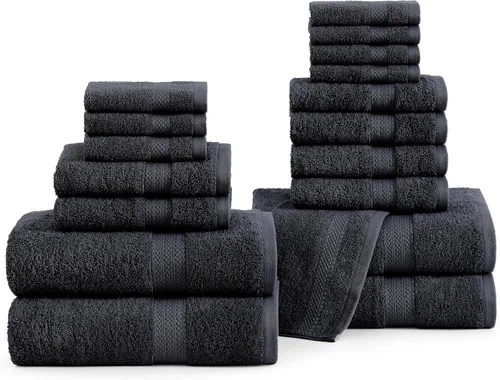 Miniatura 12 de LANE LINEN - Juego de toallas de baño, 18 piezas, 100% algodón, tamaño grande, 4 toallas de baño, 6 toallas de mano, 8 toallas pequeñas, para spa