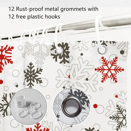 Miniatura 5 de MEHOFOND Cortinas de ducha de invierno de Navidad para baño, cortina de ducha de copo de nieve rojo y gris, decoración de baño, cortina de ducha