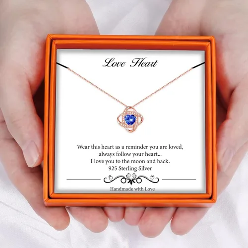 Miniatura 5 de Iefil Collar de piedra natal, regalos de amor para mujer, plata de ley 925, joyería de piedra natal con nudo de amor, piedra preciosa natural