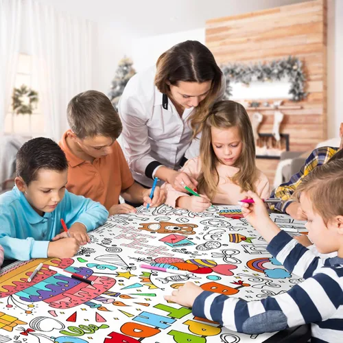 Miniatura 5 de Póster gigante para colorear para pared de aula, versátil póster de actividades de cumpleaños de 31.5 x 72 pulgadas, cubierta de mesa, fiestas