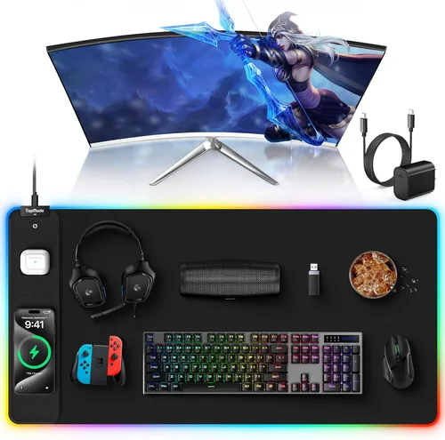 Miniatura 16 de TopMade Alfombrilla de Mouse de Carga Inalámbrica, Alfombrilla de Mouse para Juegos RGB, Alfombrilla de Escritorio para Oficina en Casa, 31.5" x RGB