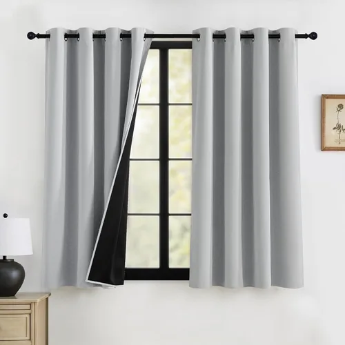 Miniatura 38 de RYB HOME Cortinas opacas grises de 63 pulgadas de largo para dormitorio, cortinas de ventana 100% opacas con aislamiento térmico y reducción
