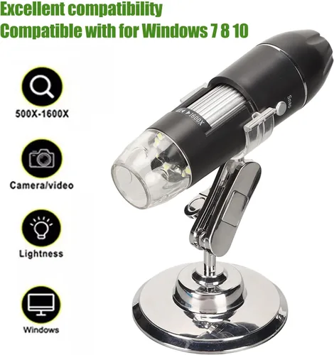 Miniatura 2 de Microscopio digital USB 50X a 1600X, cámara endoscopio de aumento con 8 LED, microscopio portátil de mano con soporte para Android