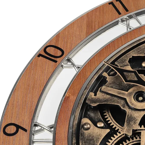Miniatura 7 de Lafocuse Real Moving Gears - Reloj de pared marrón vintage, reloj de engranaje steampunk de 21 pulgadas con números arábigos y romanos, reloj