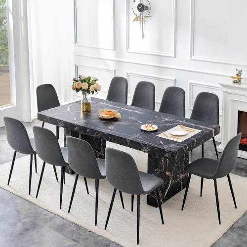 Miniatura 19 de gopop Rustic Modern 79" Rectangular Dining Table, Solid Wood Farmhouse Kitchen Table with Sturdy Legs, Wooden Dining Room Table for 6–10 People