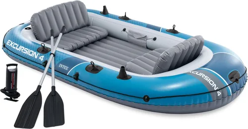 Miniatura 10 de Intex Excursion 4, 4-person Inflatable Boat Set con remos de aluminio y bomba de aire de alta (último modelo)