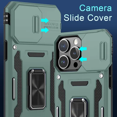 Miniatura 61 de DEERLAMN Funda para iPhone Xs Max con funda deslizante para cámara + protector de pantalla, soporte giratorio de anillo de grado militar a prueba