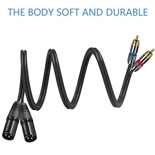 Miniatura 4 de Cable doble RCA macho a XLR macho, 5 pies, negro, interior, 4 pines, 0.236 in, macho a macho, transmisión de audio, compatible con altavoz