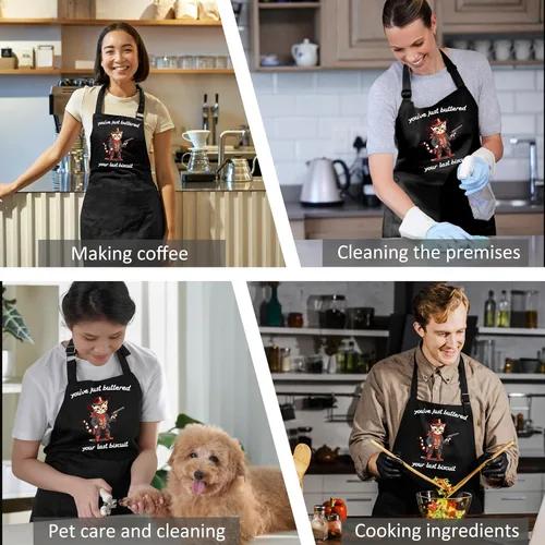 Miniatura 5 de MICPTUB - Divertidos delantales ajustables para hornear gatos occidentales con bolsillos, regalos para mujeres panaderas, amantes de los gatos