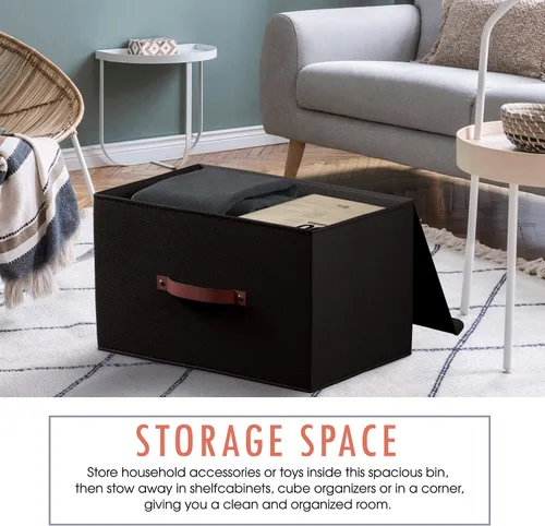 Miniatura 2 de Ornavo Home Paquete de 3 contenedores de almacenamiento plegables con tapa, cesta de almacenamiento plegable de tela de lino, organizador de armario