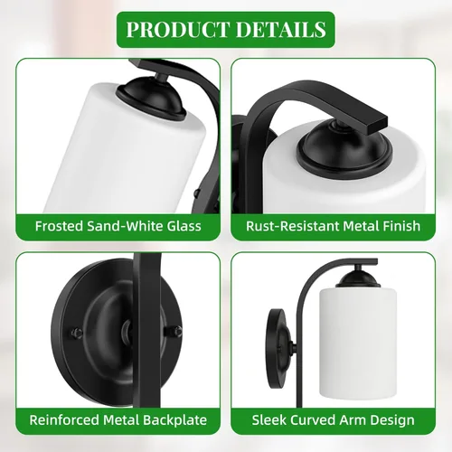 Miniatura 3 de Lámparas de Aplique de Pared para Dormitorio Baño, Iluminación Moderna de Tocador, Linternas de Montaje en Pared de Granja en Negro Mate