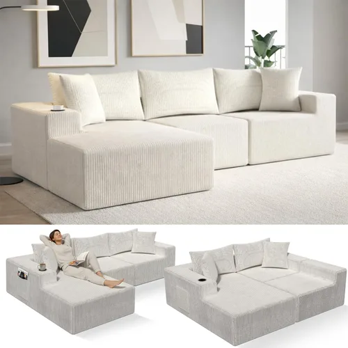 Miniatura 12 de EconoHome Sofá seccional Boneless Cloud, asiento profundo de felpa en forma de L para relajarse y entretener, construcción duradera y fácil montaje