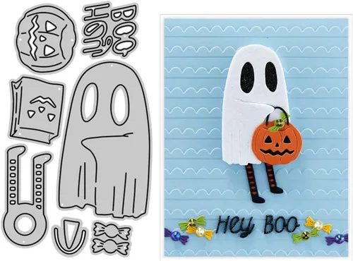 Miniatura 10 de Troqueles de calabaza fantasma y flores de Halloween para hacer tarjetas, troqueles de corte de metal, troqueles de papel para álbumes de recortes