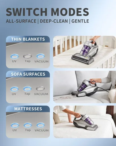 Miniatura 5 de Jimmy Aspiradora de colchón, aspiradora de cama antialergénica con luz UV-C y tecnología de alta temperatura, aspiradora portátil de 14 kPa y 480 W