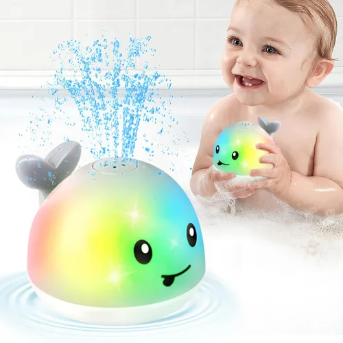 Gigilli Juguete de baño de ballena, juguetes de baño para bebés de 6 a 12 a 18 meses, juguete de agua para piscina, juguetes de baño iluminados para