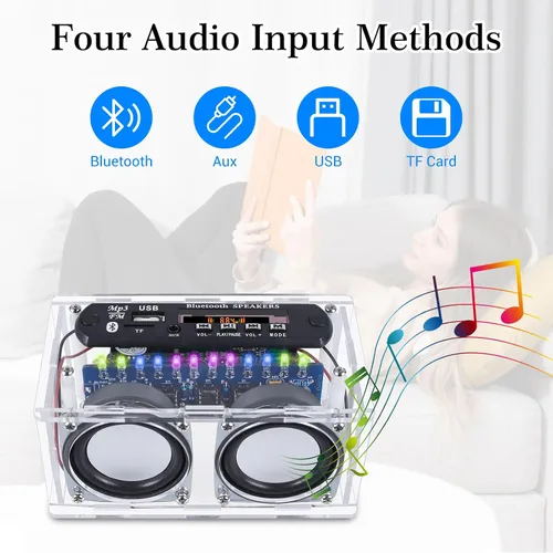 Miniatura 4 de Kit de altavoces compatible con Bluetooth, función de grabación, kit de práctica de soldadura de radio FM con espectro LED, soporte