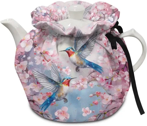 Miniatura 28 de Tetera aislada de mármol azul, cubierta antipolvo, resistente a las manchas, tetera acogedora para el desayuno, calentador de té, colcha