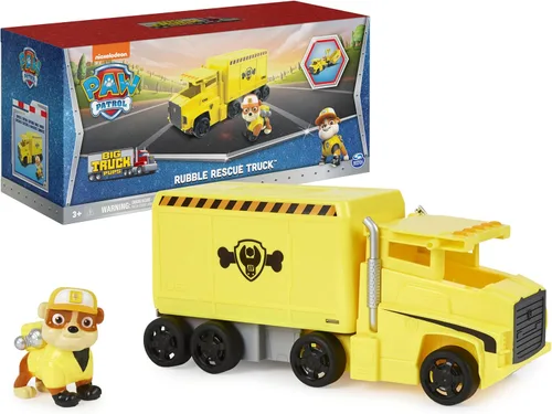 PAW Patrol, Camiones transformables de Rubble de Big Truck Pup con figura de acción coleccionable, juguetes para niños mayores de 3 años Escombros