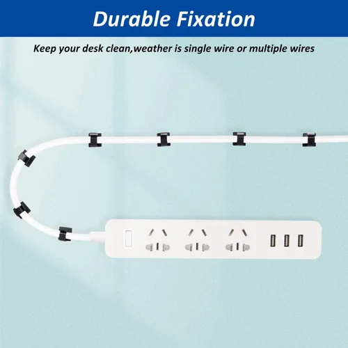 Miniatura 6 de 150 clips adhesivos para cables negros, organizador de cables para exteriores, organizador de cables para debajo del escritorio, automóvil, pared