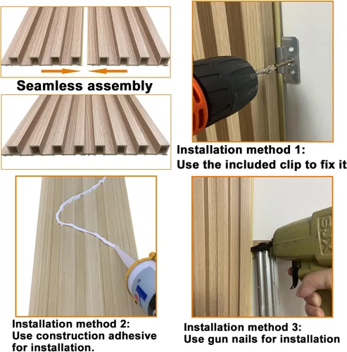 Miniatura 6 de Yutianli Paquete de 12 paneles de pared de listones 3D WPC para paredes, panel de rejilla de compuesto de plástico y madera con textura de madera