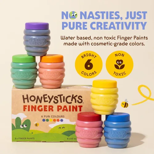 Miniatura 2 de Honeysticks Pintura de dedos no tóxica (6 colores brillantes), lavable de la piel, pintura segura para dedos para niños pequeños, niños de 1 a 3, 2