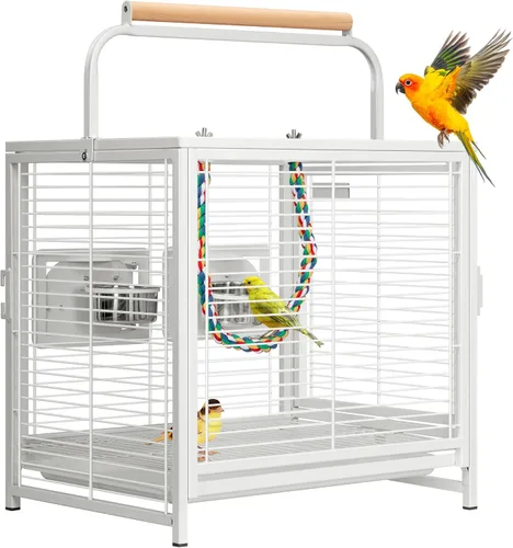 Miniatura 8 de VIVOHOME Jaula de viaje de hierro forjado de 19 pulgadas para loros, conures, tortolito, cacatúa, periquitos, color negro