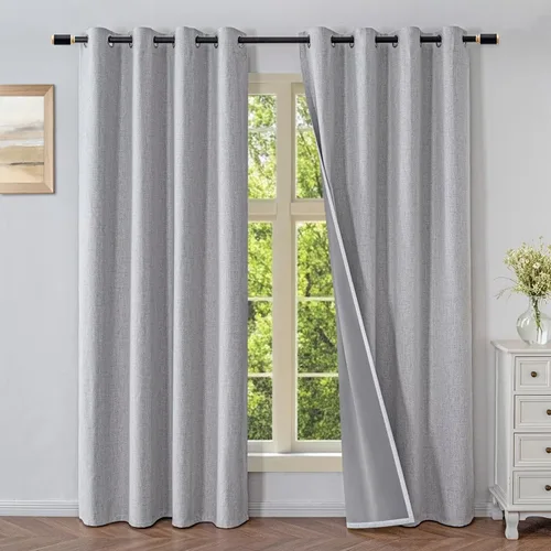 Miniatura 33 de Cortinas opacas para sala de estar, cortinas 100% opacas de 90 pulgadas de largo, juego de 2 paneles de 2 paneles, con aislamiento térmico, pestaña