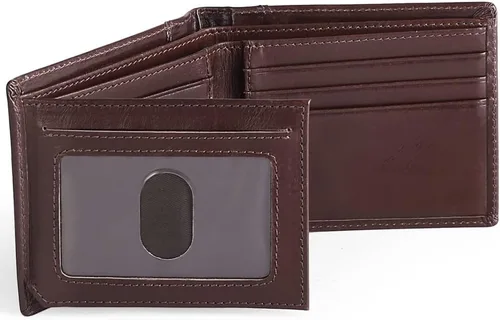 Miniatura 6 de SENDEFN Billeteras para hombre de cuero genuino con bloqueo RFID, tarjetero plegable, A-Marrón, Retro