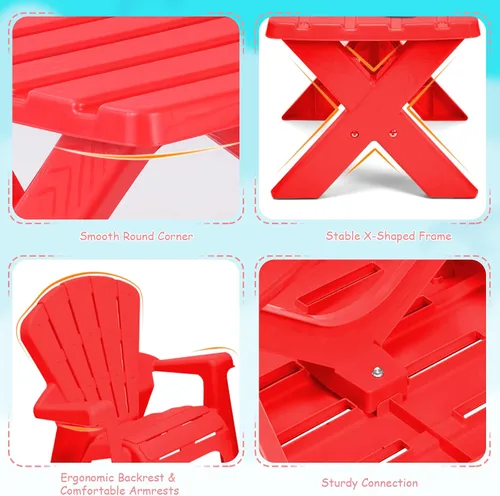 Miniatura 10 de Costzon Juego de mesa y silla para niños, mesa de actividades al aire libre y sillas Adirondack para picnic, jardín, patio, patio trasero y playa